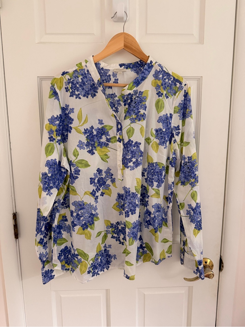 Talbots White Blouse with Blue Floral Print